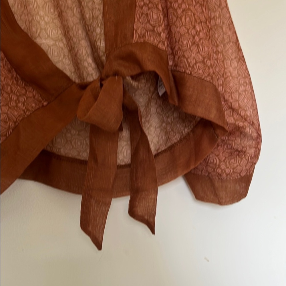 Melrose & Market Brown Sheer Women's Tie Front Top - Picture 5 of 6